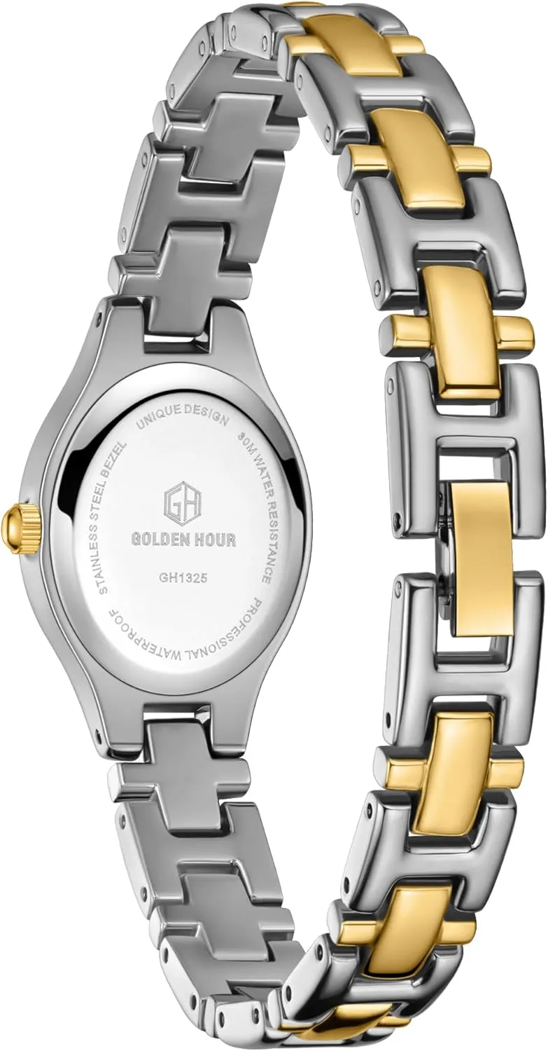 GOLDEN HOUR Gold Tone Vintage Women's Oval Case Bracelet Watch