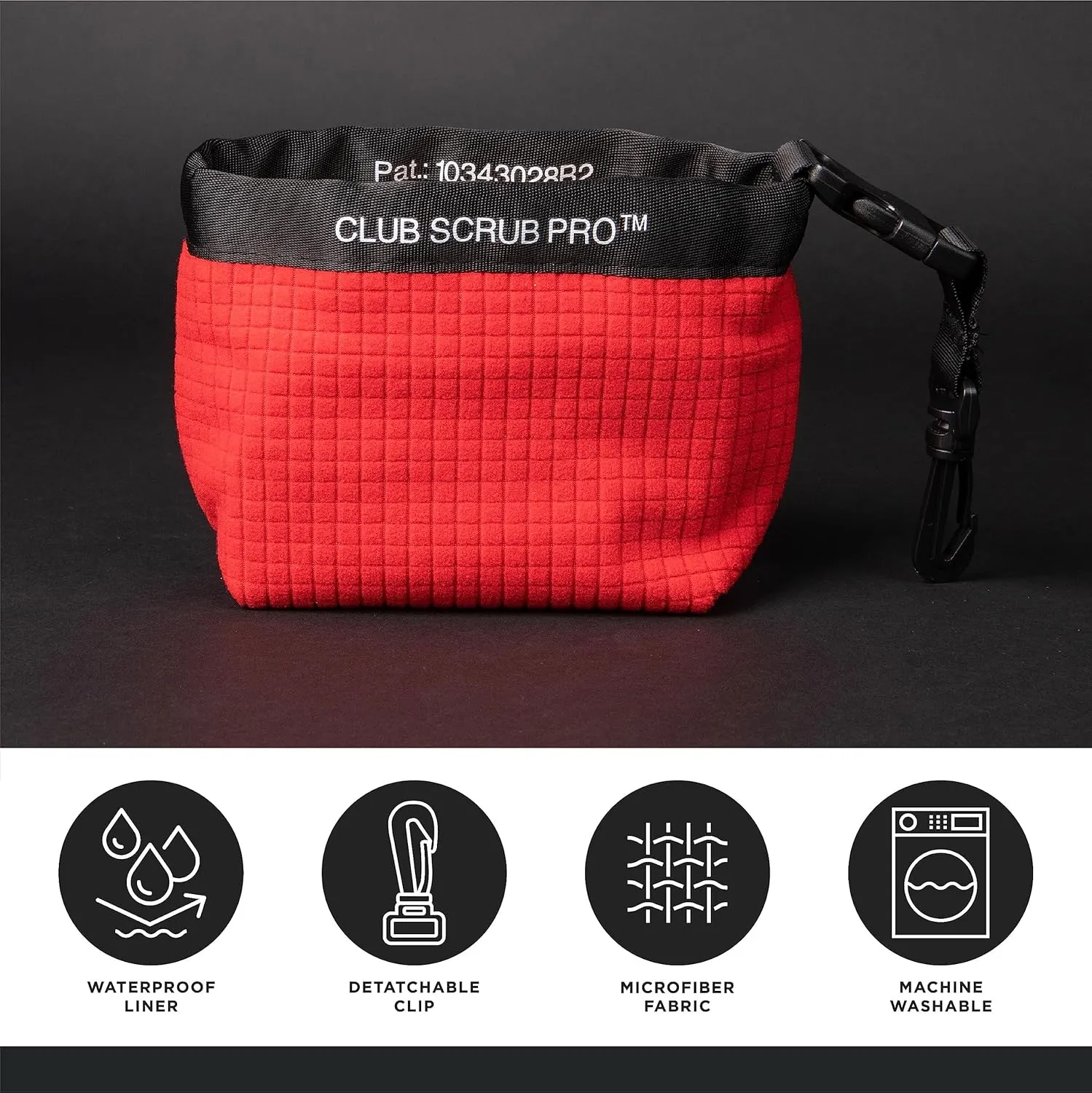 Golf Club and Golf Ball Cleaning Bag, Waterproof Clean Face Technology Liner, Detachable Clip, Machine Washable, Cleans Club Grooves, Dry Exterior (Neoprene or Microfiber Option Available)