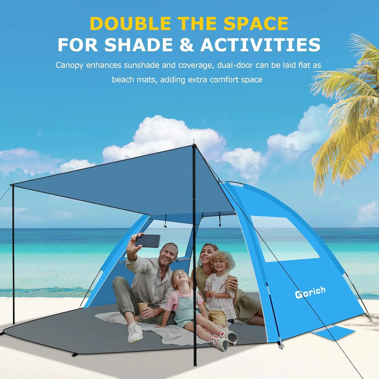 Gorich Beach Tent with Canopy - Easy Setup 3-8 Person Portable Sun Shelter, UPF 50  UV Protection Sun Shade, Lightweight & Compact Beach Cabana for Family Travel