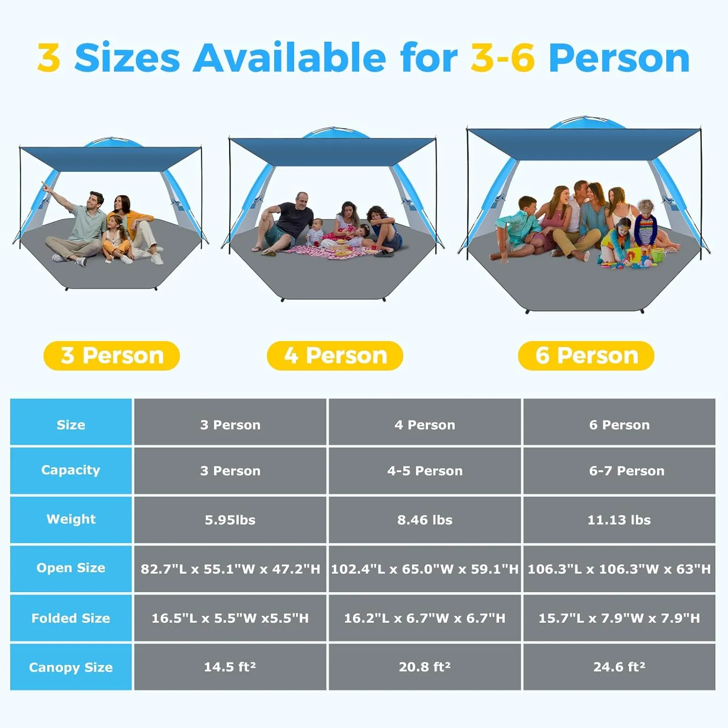 Gorich Beach Tent with Canopy - Easy Setup 3-8 Person Portable Sun Shelter, UPF 50  UV Protection Sun Shade, Lightweight & Compact Beach Cabana for Family Travel