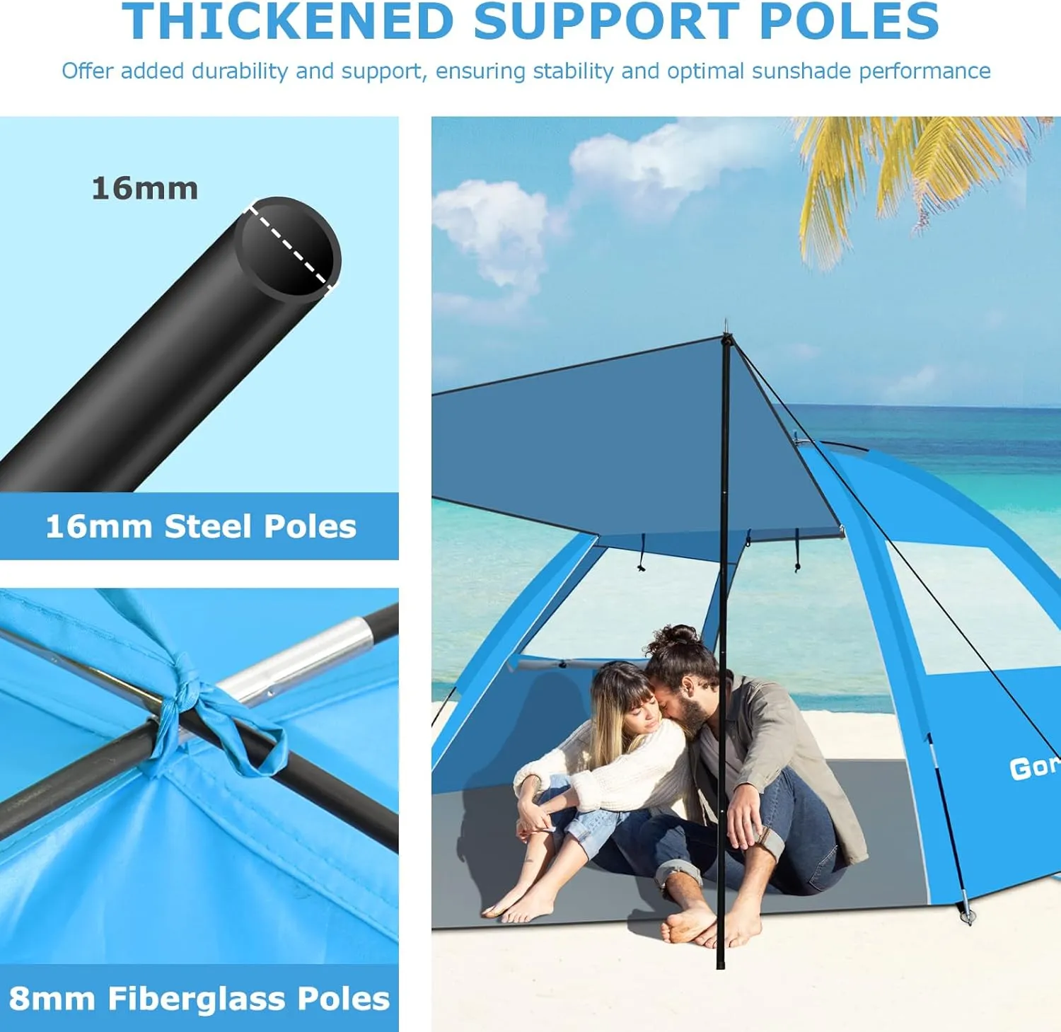 Gorich Beach Tent with Canopy - Easy Setup 3-8 Person Portable Sun Shelter, UPF 50  UV Protection Sun Shade, Lightweight & Compact Beach Cabana for Family Travel