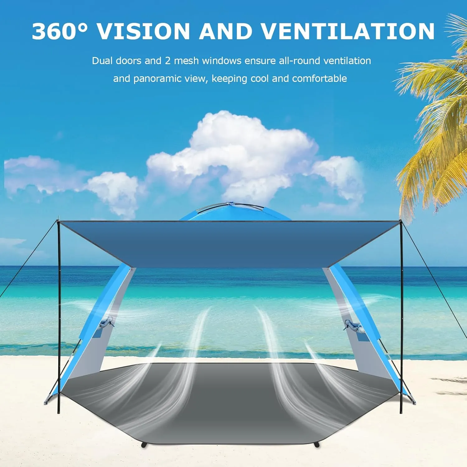Gorich Beach Tent with Canopy - Easy Setup 3-8 Person Portable Sun Shelter, UPF 50  UV Protection Sun Shade, Lightweight & Compact Beach Cabana for Family Travel