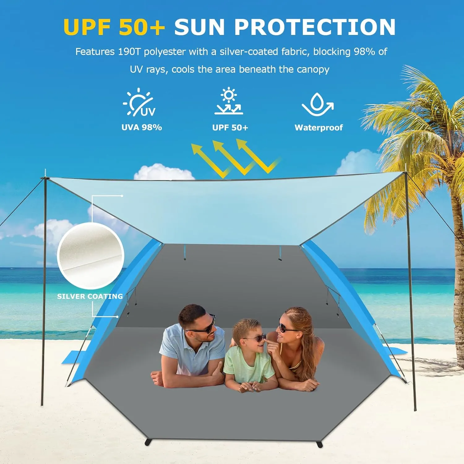 Gorich Beach Tent with Canopy - Easy Setup 3-8 Person Portable Sun Shelter, UPF 50  UV Protection Sun Shade, Lightweight & Compact Beach Cabana for Family Travel