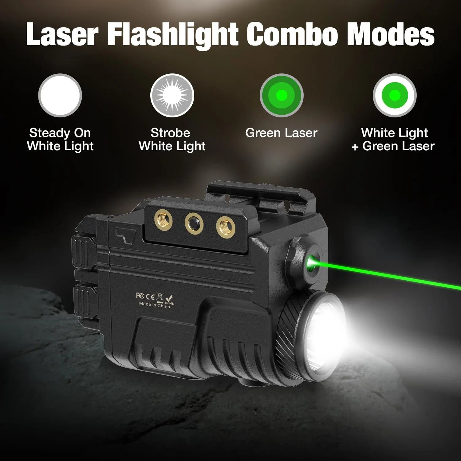 Green Beam and Flashlight for Pistol, Rechargeable Pistol Light Laser Combo Rail Mounted Green Beam Laser Class II