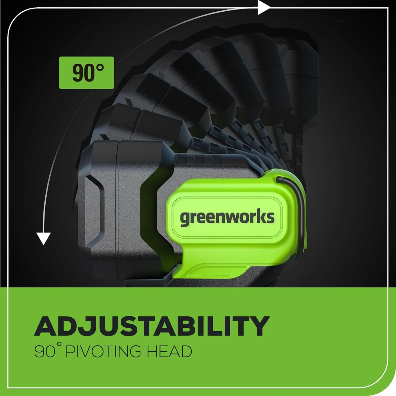 Greenworks 24V Cordless LED Flash Light, 200 lumes Handheld Work Light, Pivoting Head, 3 Lighting Modes, Hanging Hook, with 2Ah Battery and Charger