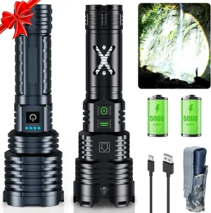 Grey&Black LED Flashlights High Lumens,Tactical Flashlight Rechargeable USB C, 11 Modes, Zoomable, IP67 Waterproof, High Powered Flashlight for Home Camping Emergencies