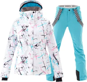 GS SNOWING Women's Ski Jackets and Pants Set Windproof Waterproof Insulated Snowsuit Winter Warm Snowboarding Snow Coat