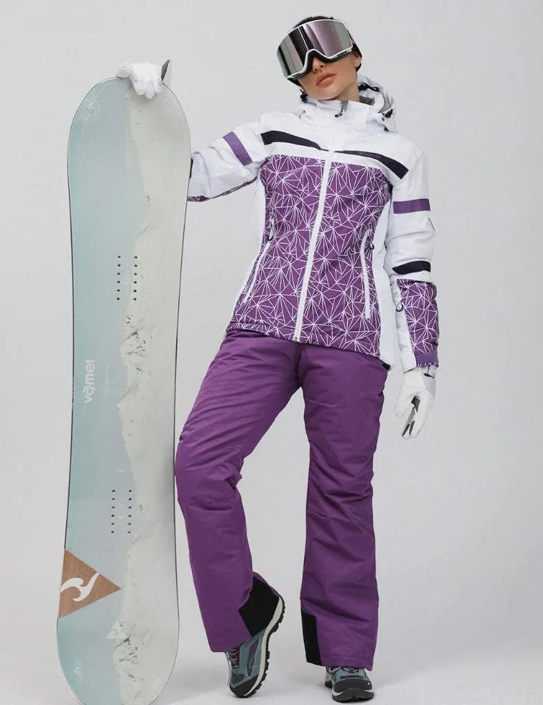 GS SNOWING Women's Ski Jackets and Pants Set Windproof Waterproof Insulated Snowsuit Winter Warm Snowboarding Snow Coat