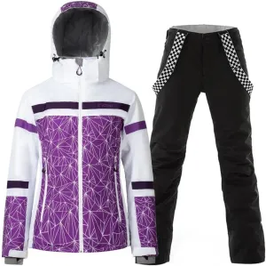 GS SNOWING Women's Ski Jackets and Pants Set Windproof Waterproof Insulated Snowsuit Winter Warm Snowboarding Snow Coat