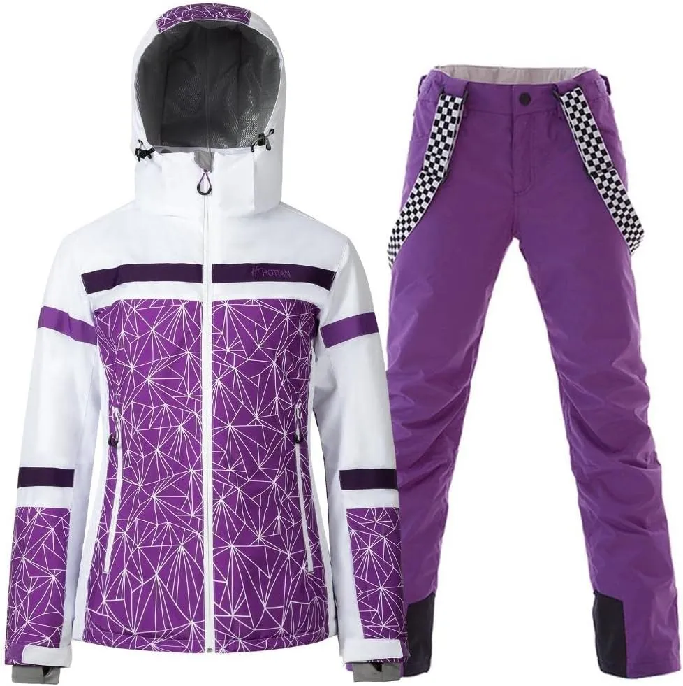 GS SNOWING Women's Ski Jackets and Pants Set Windproof Waterproof Insulated Snowsuit Winter Warm Snowboarding Snow Coat