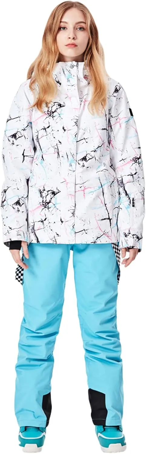 GS SNOWING Women's Ski Jackets and Pants Set Windproof Waterproof Insulated Snowsuit Winter Warm Snowboarding Snow Coat