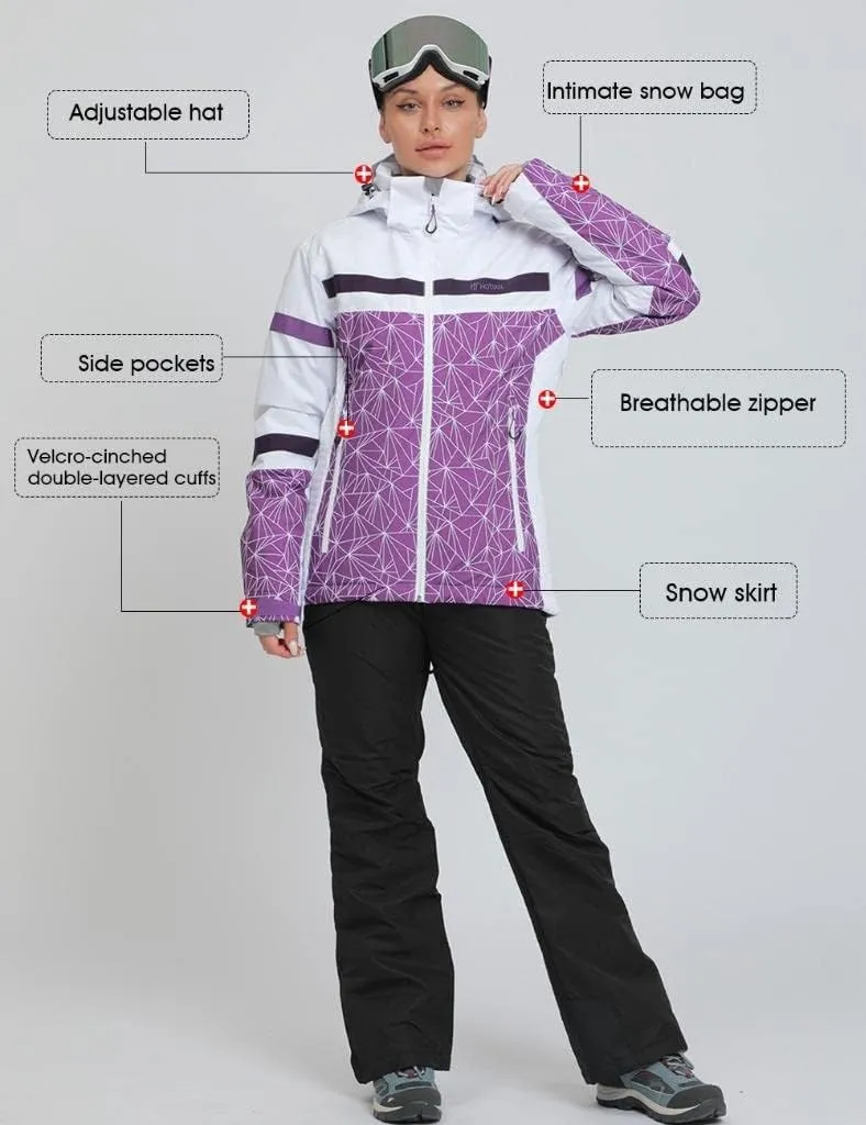 GS SNOWING Women's Ski Jackets and Pants Set Windproof Waterproof Insulated Snowsuit Winter Warm Snowboarding Snow Coat