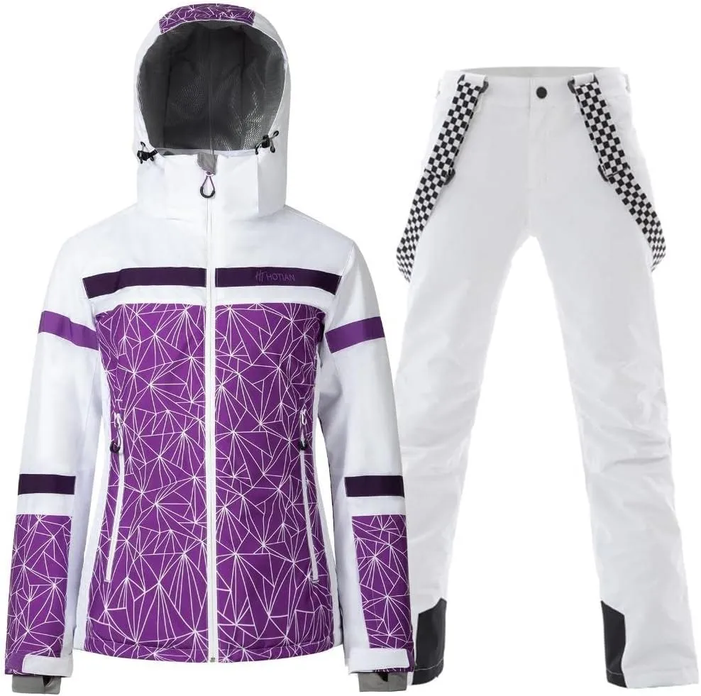GS SNOWING Women's Ski Jackets and Pants Set Windproof Waterproof Insulated Snowsuit Winter Warm Snowboarding Snow Coat