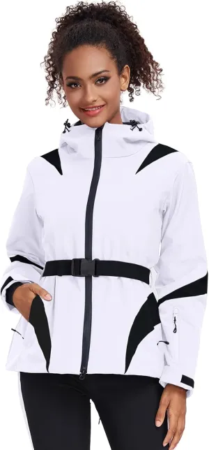 GS SNOWING Women's Ski Jackets Snowboard Coats Windproof Waterproof Insulated Warm Winter Mountain Hooded Jacket with Belt