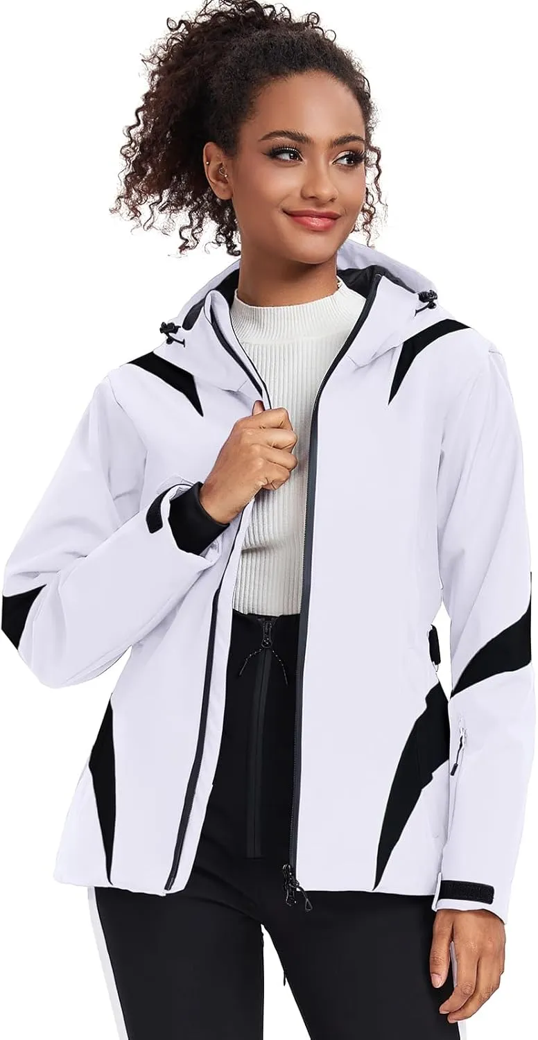 GS SNOWING Women's Ski Jackets Snowboard Coats Windproof Waterproof Insulated Warm Winter Mountain Hooded Jacket with Belt