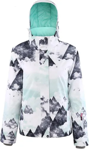 GS SNOWING Women's Waterproof Ski Jackets Windproof Mountain Snow Coat Warm Winter Sports Coat with Hood (Green Mountain, XL)