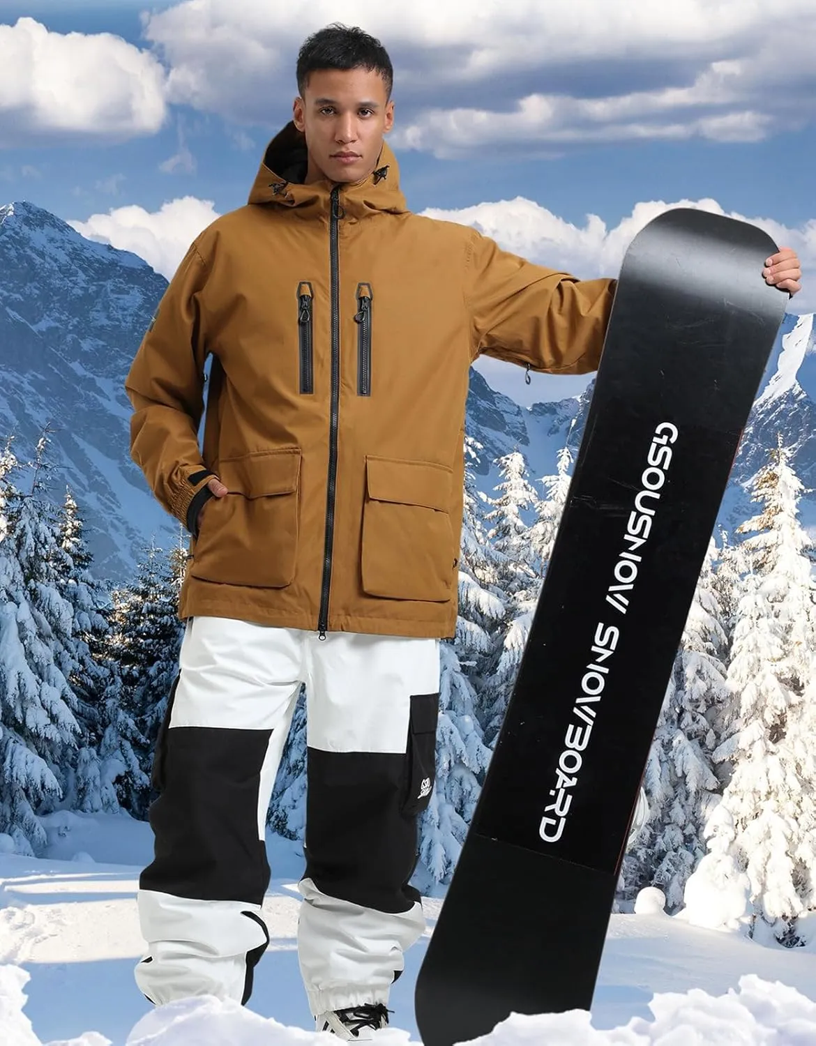 GSOU SNOW Men's Ski Jacket Snowboard Snow Coat Waterproof Windproof Insulated Winter Mountain Outdoor Sports Hooded Warm