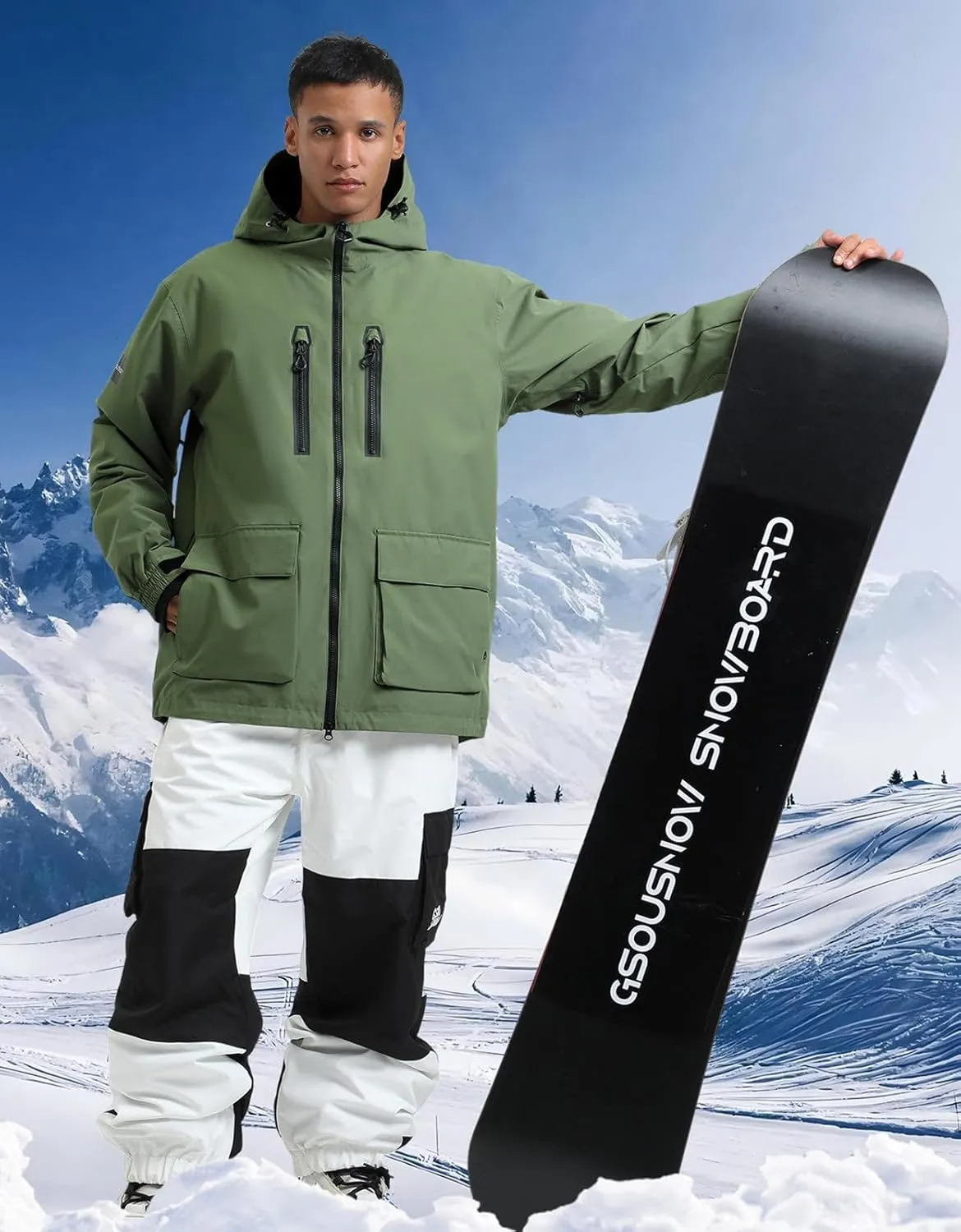 GSOU SNOW Men's Ski Jacket Snowboard Snow Coat Waterproof Windproof Insulated Winter Mountain Outdoor Sports Hooded Warm