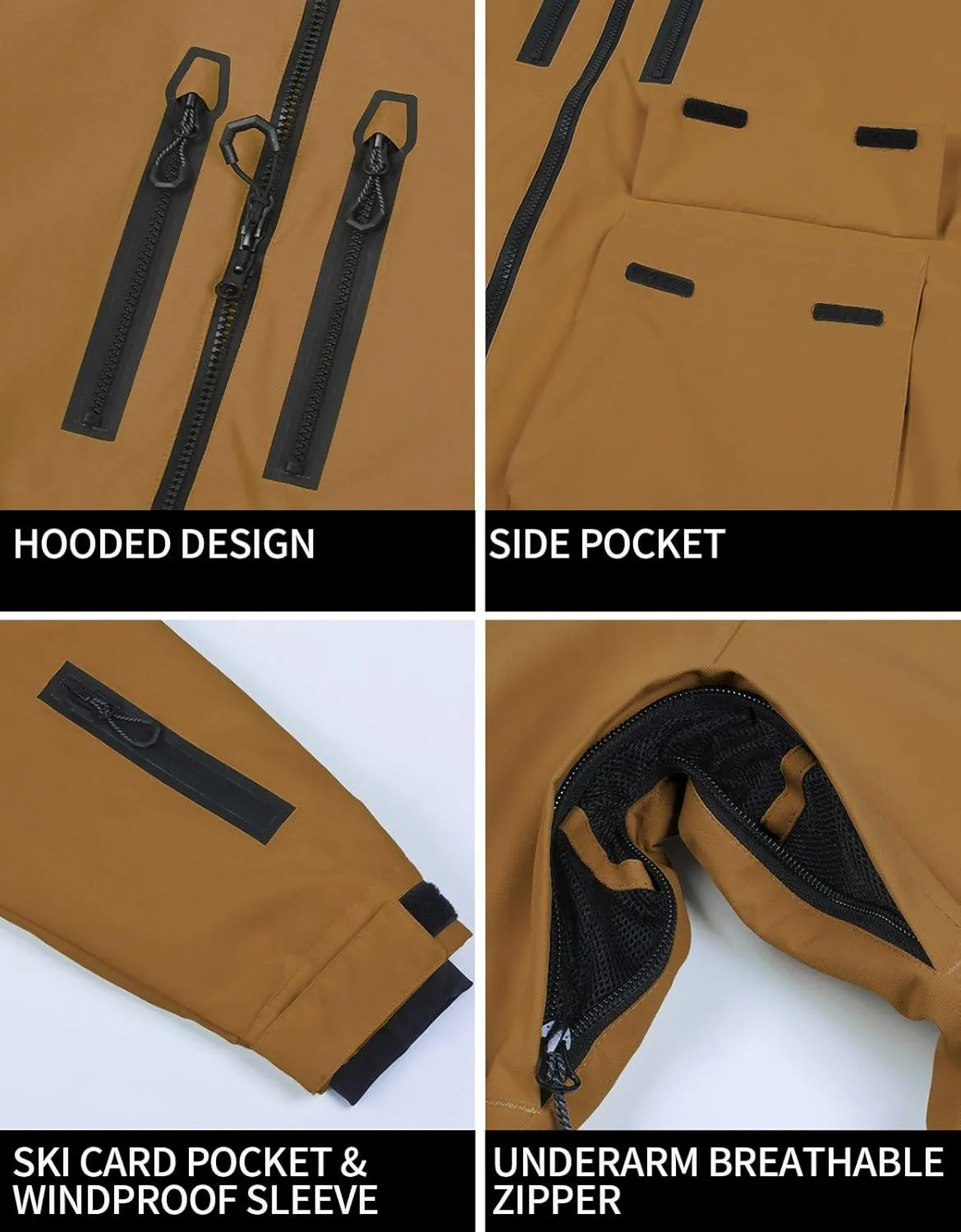 GSOU SNOW Men's Ski Jacket Snowboard Snow Coat Waterproof Windproof Insulated Winter Mountain Outdoor Sports Hooded Warm