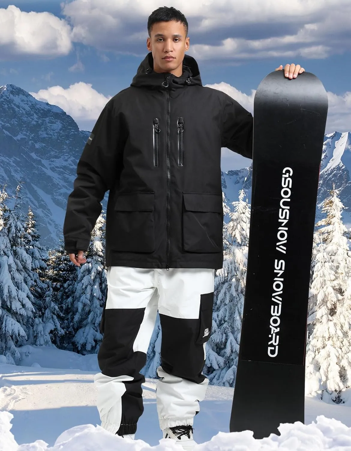 GSOU SNOW Men's Ski Jacket Snowboard Snow Coat Waterproof Windproof Insulated Winter Mountain Outdoor Sports Hooded Warm