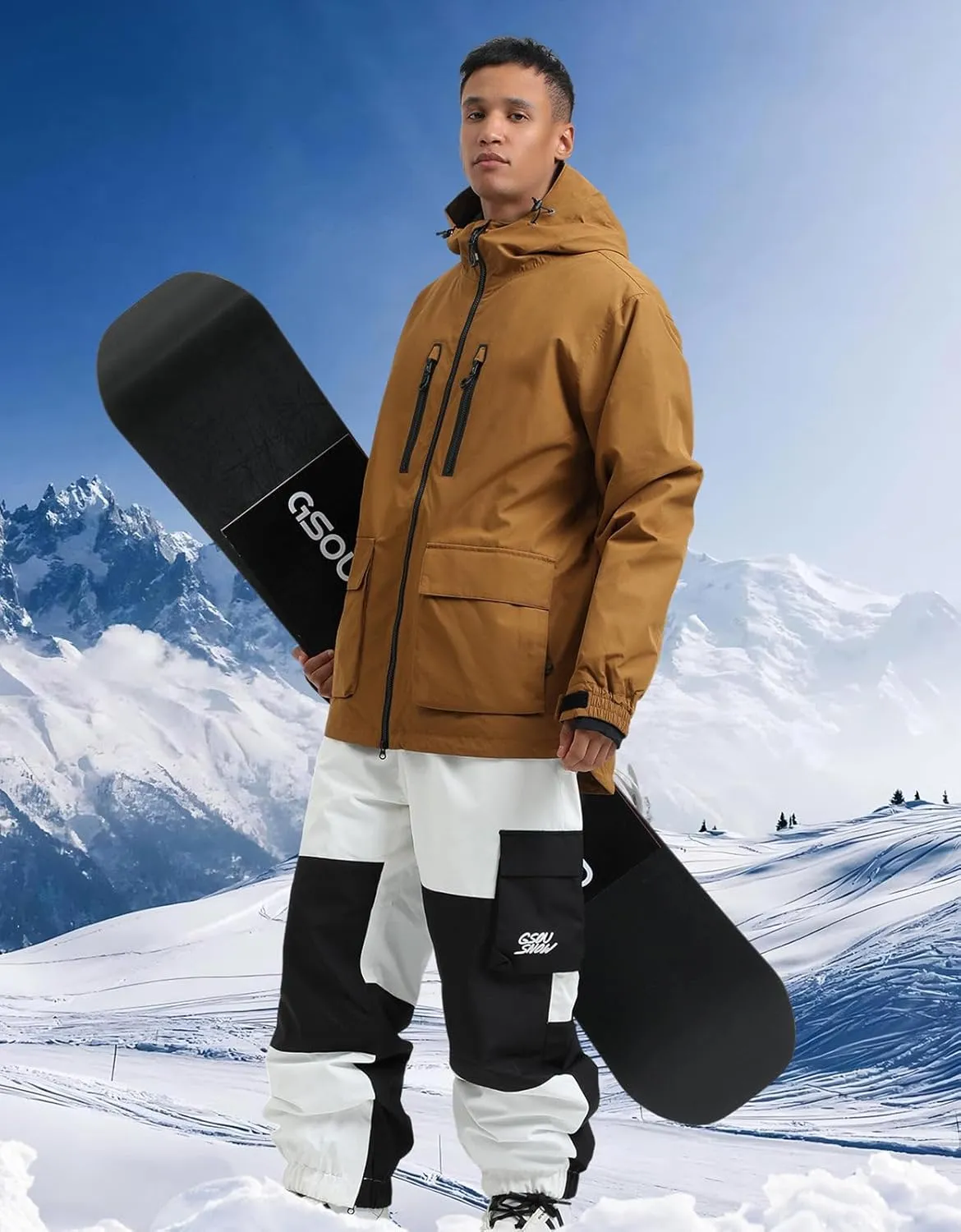 GSOU SNOW Men's Ski Jacket Snowboard Snow Coat Waterproof Windproof Insulated Winter Mountain Outdoor Sports Hooded Warm