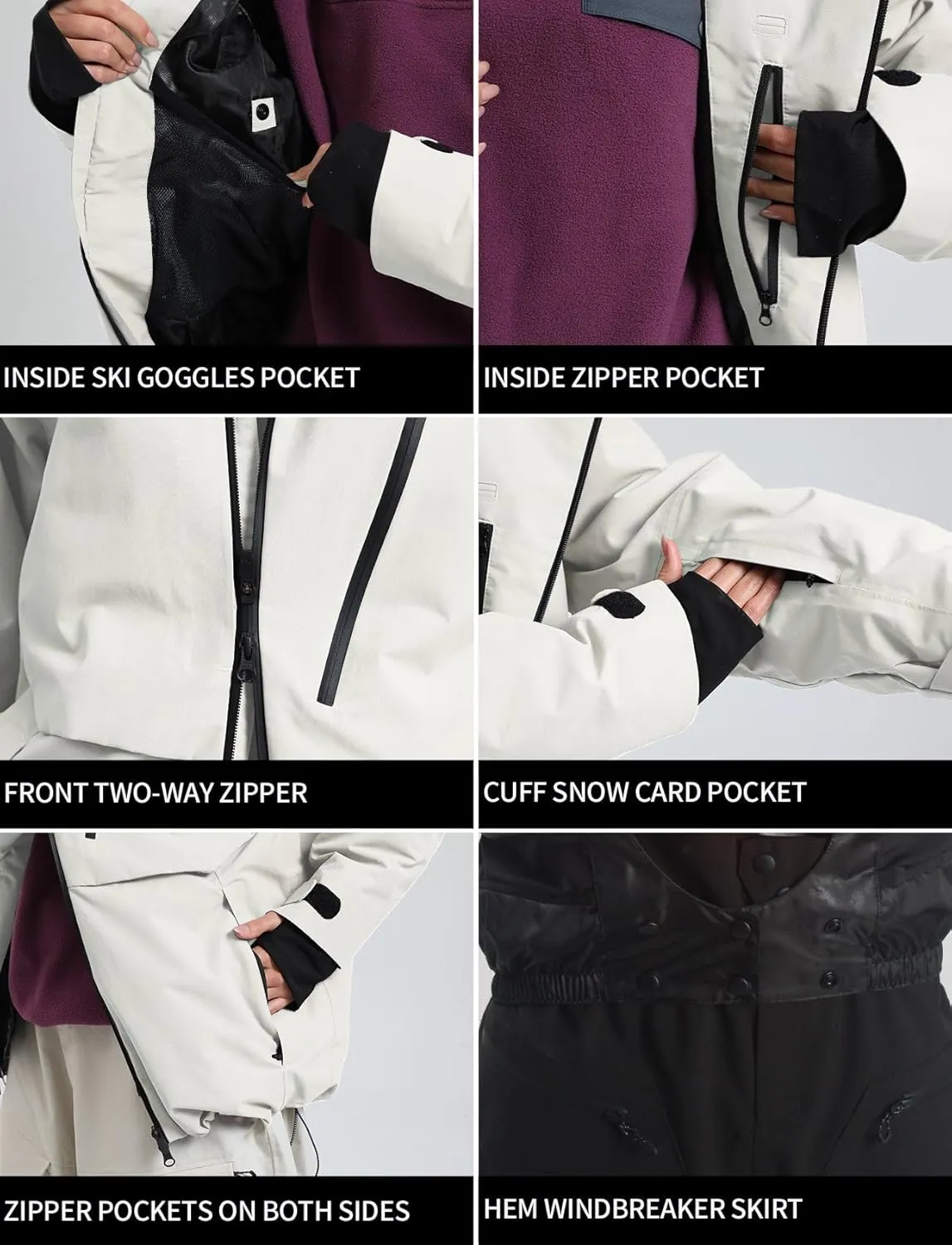 GSOU SNOW Men's Ski Jacket Women Waterproof Snowboard Coat Winter Snow Insulated Windproof Jacket