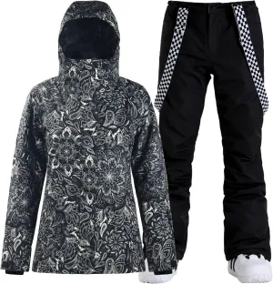 GSOU SNOW Women's Ski Jacket and Pants Waterproof Windproof Snowsuit Snowboarding Coat Insulated Warm Winter