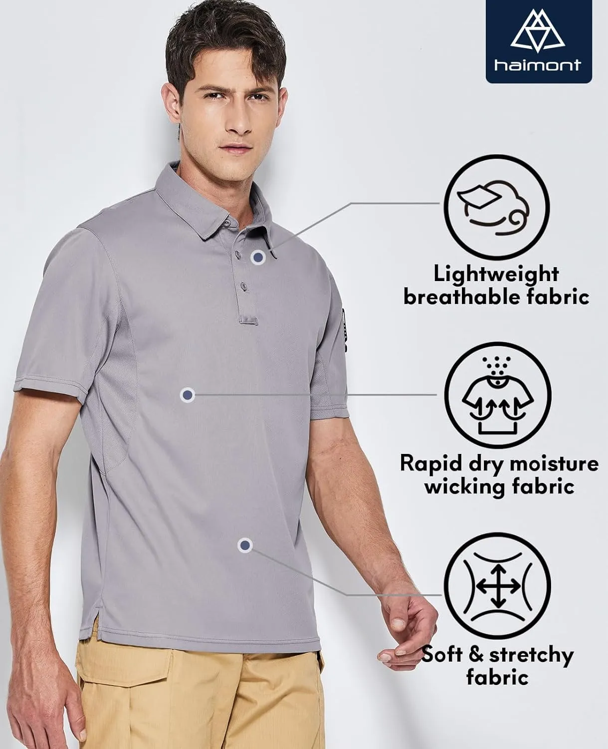 Haimont Men's Performance Dry Fit Polo Shirt Short and Long Sleeve Golf Collared T-Shirts for Tactical Outdoor Hiking