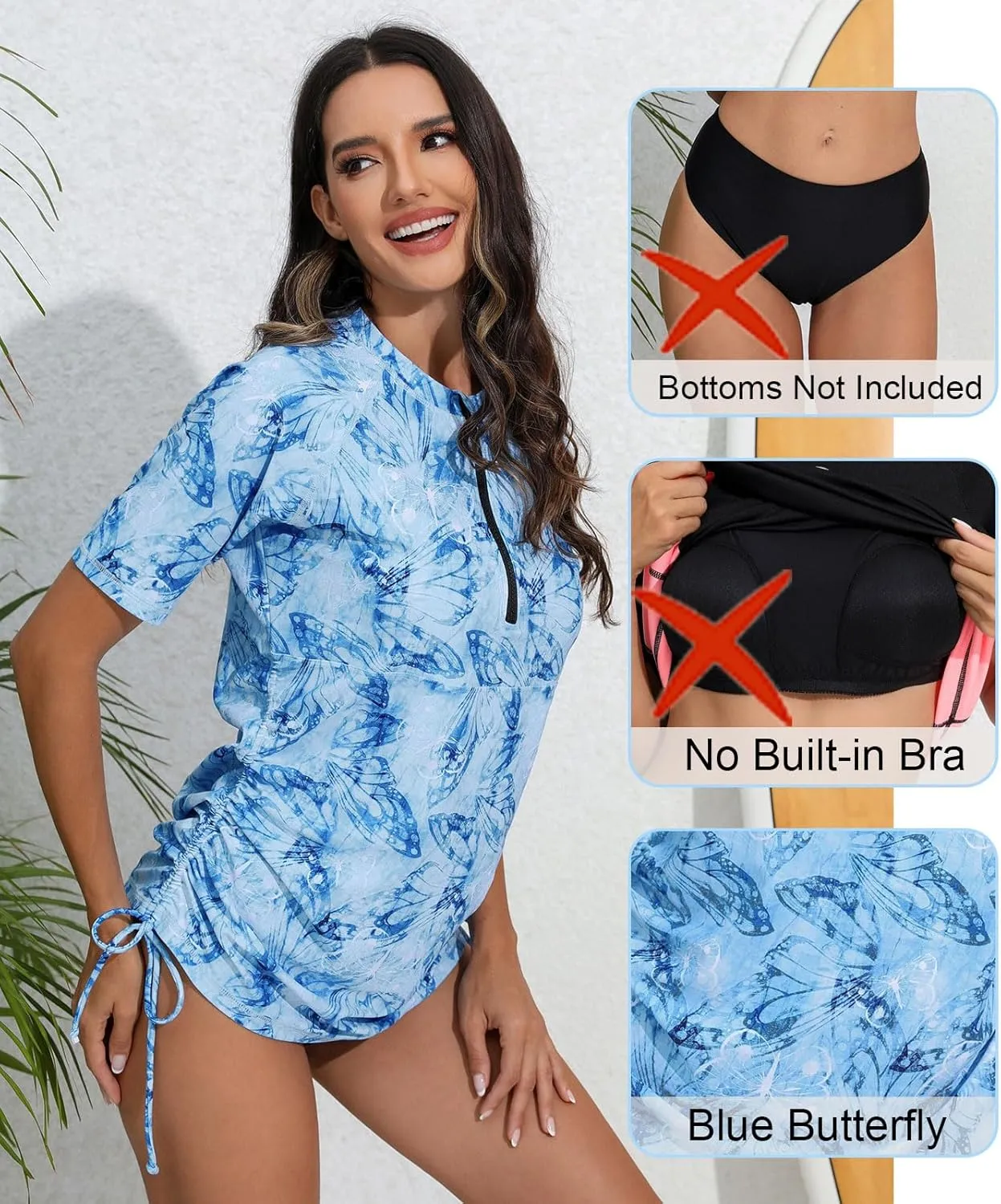 Halcurt Women's Half Zip Short Sleeve Rash Guard Swimsuit Top Ruched Swim Shirt UPF50  Quick Dry Bathing Suit