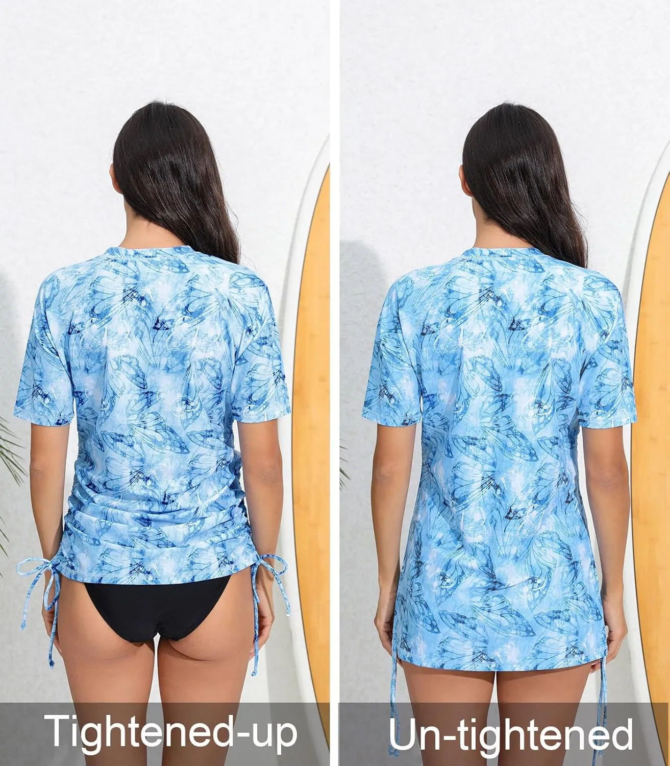 Halcurt Women's Half Zip Short Sleeve Rash Guard Swimsuit Top Ruched Swim Shirt UPF50  Quick Dry Bathing Suit