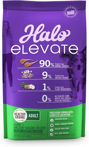 HALO Elevate Dog Food Lamb Recipe, Healthy Grains Dry Dog Food, Kibble for Adult Dogs, 3.5 lb Bag