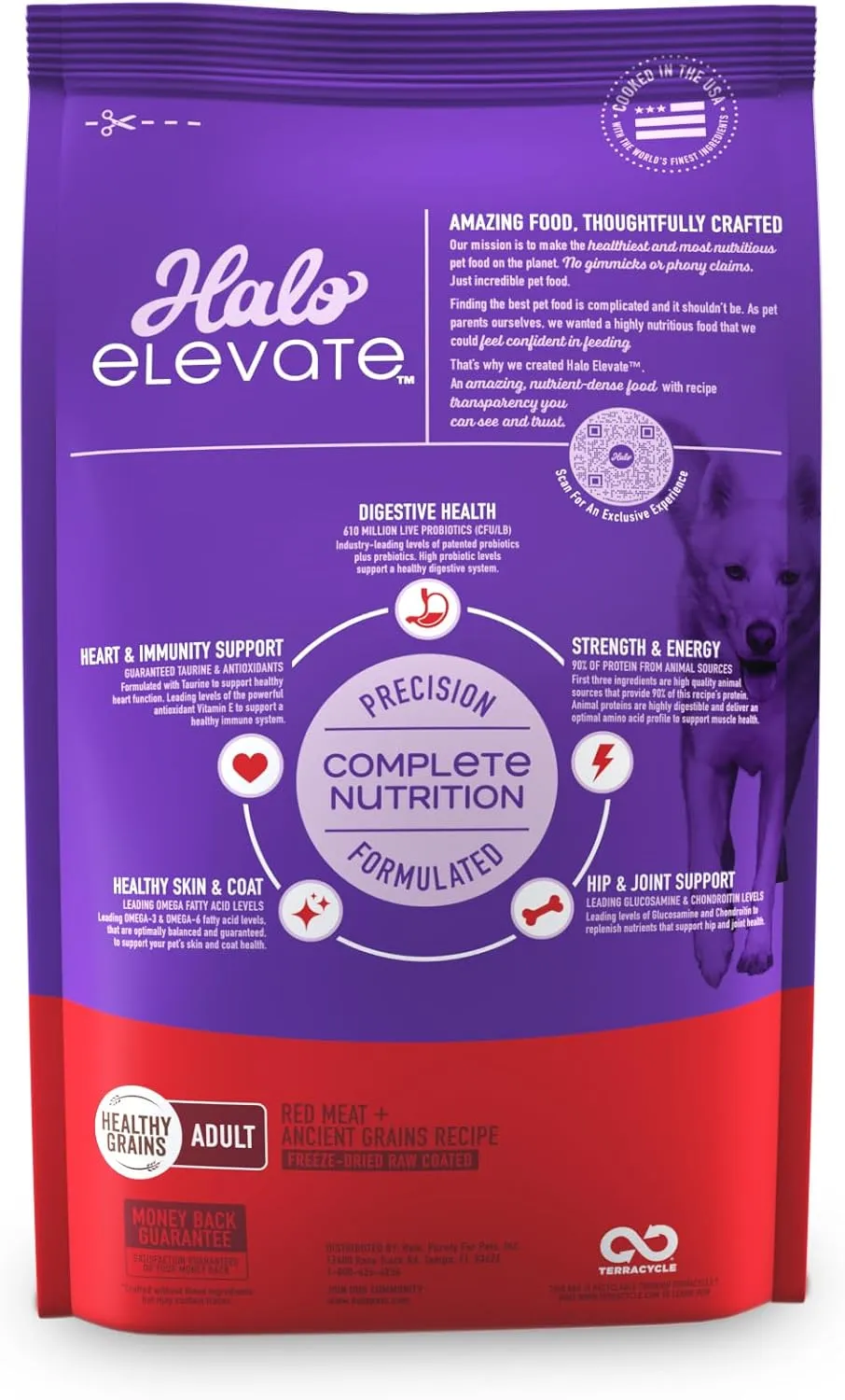 HALO Elevate Dog Food Red Meat Recipe, Healthy Grains Dry Dog Food, Kibble for Adult Dogs, 3.5 lb Bag