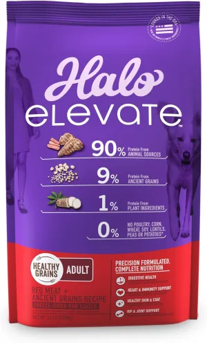 HALO Elevate Dog Food Red Meat Recipe, Healthy Grains Dry Dog Food, Kibble for Adult Dogs, 3.5 lb Bag