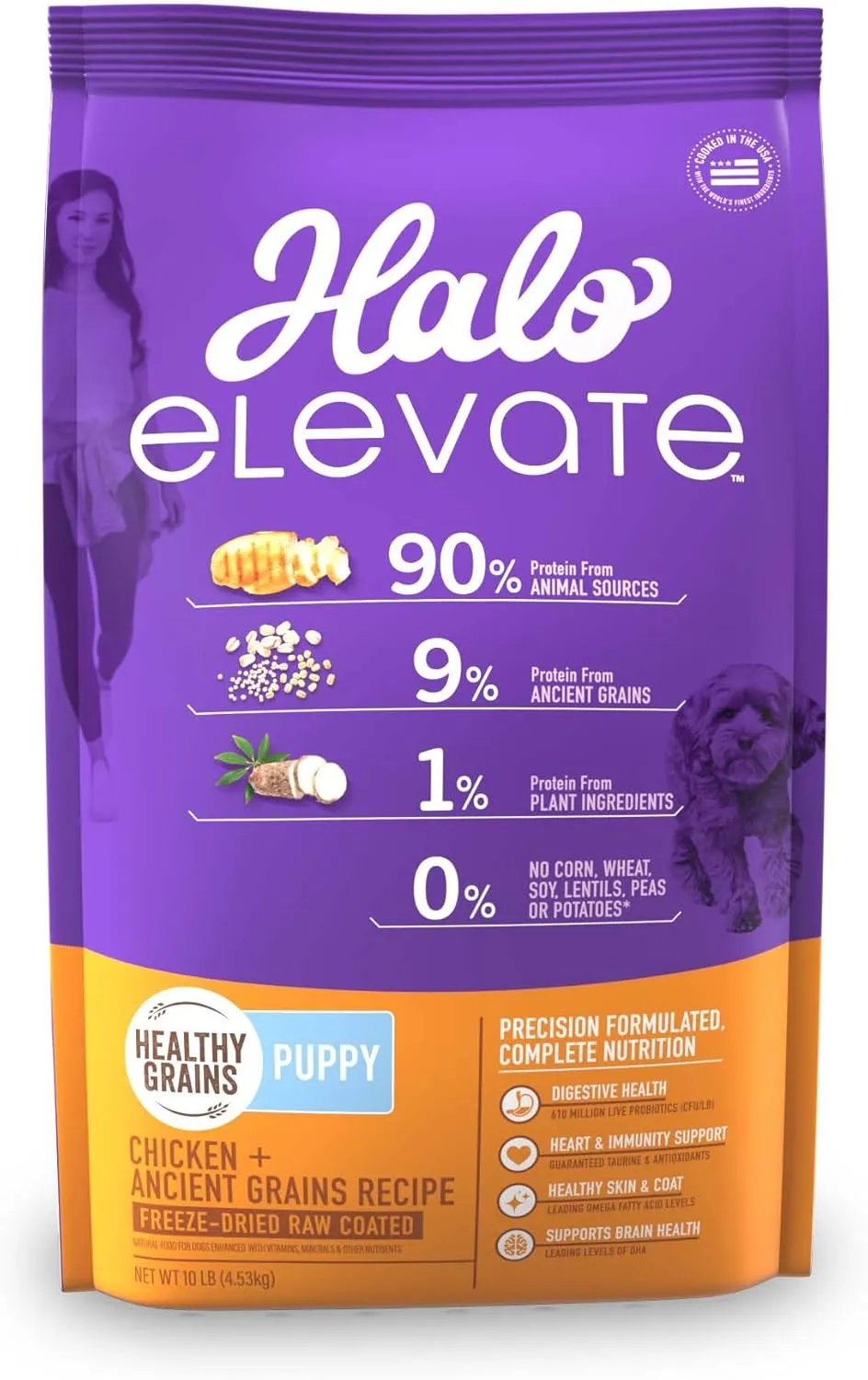 Halo Elevate Puppy Food, Chicken Recipe, Healthy Grains Dry Dog Food, 10 lb Bag