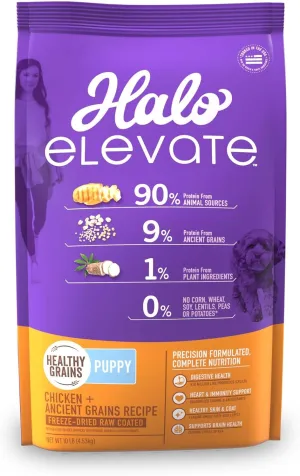 Halo Elevate Puppy Food, Chicken Recipe, Healthy Grains Dry Dog Food, 10 lb Bag
