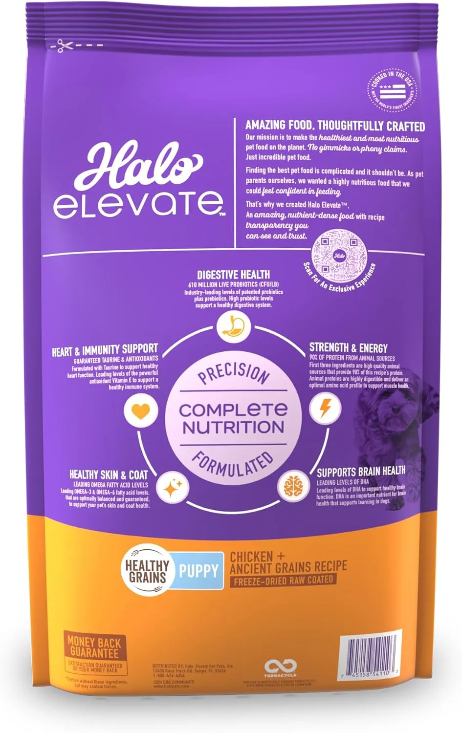 Halo Elevate Puppy Food, Chicken Recipe, Healthy Grains Dry Dog Food, 10 lb Bag