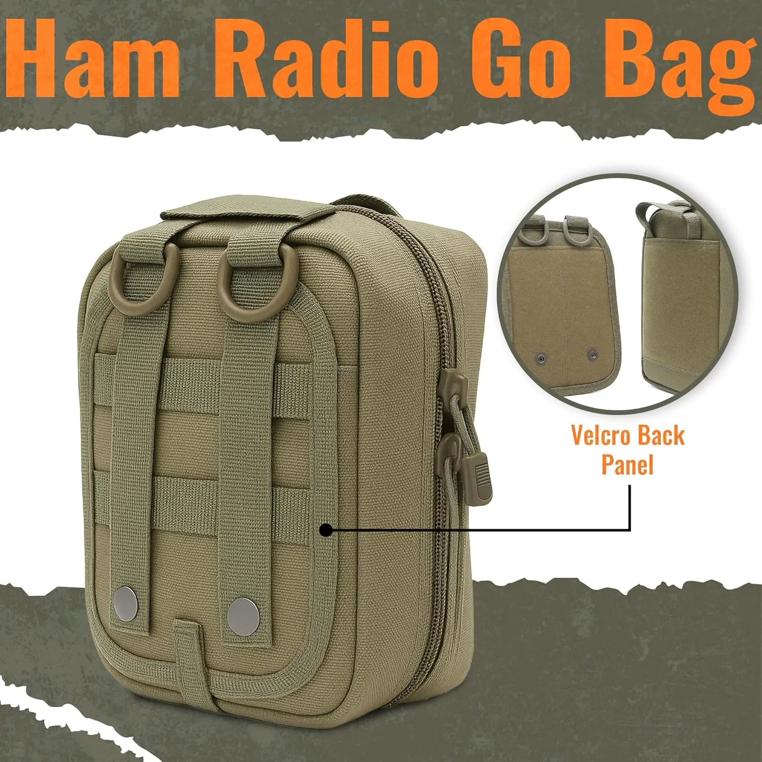 Ham Radio Go Bag in Green Color with Tear-Away Hook and Loop Back - Molle Compatible, Multi-Pocket Design for Radios, Cables, and Gear. Radio Bug Out Bag works as a Survival Radio Kit