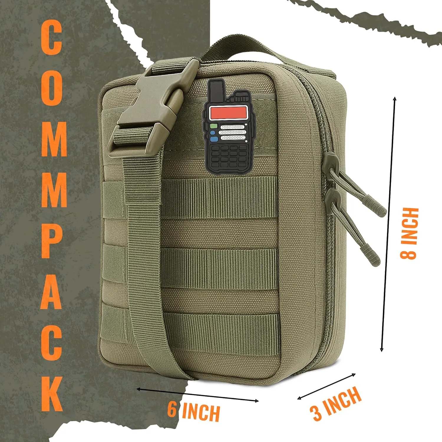 Ham Radio Go Bag in Green Color with Tear-Away Hook and Loop Back - Molle Compatible, Multi-Pocket Design for Radios, Cables, and Gear. Radio Bug Out Bag works as a Survival Radio Kit