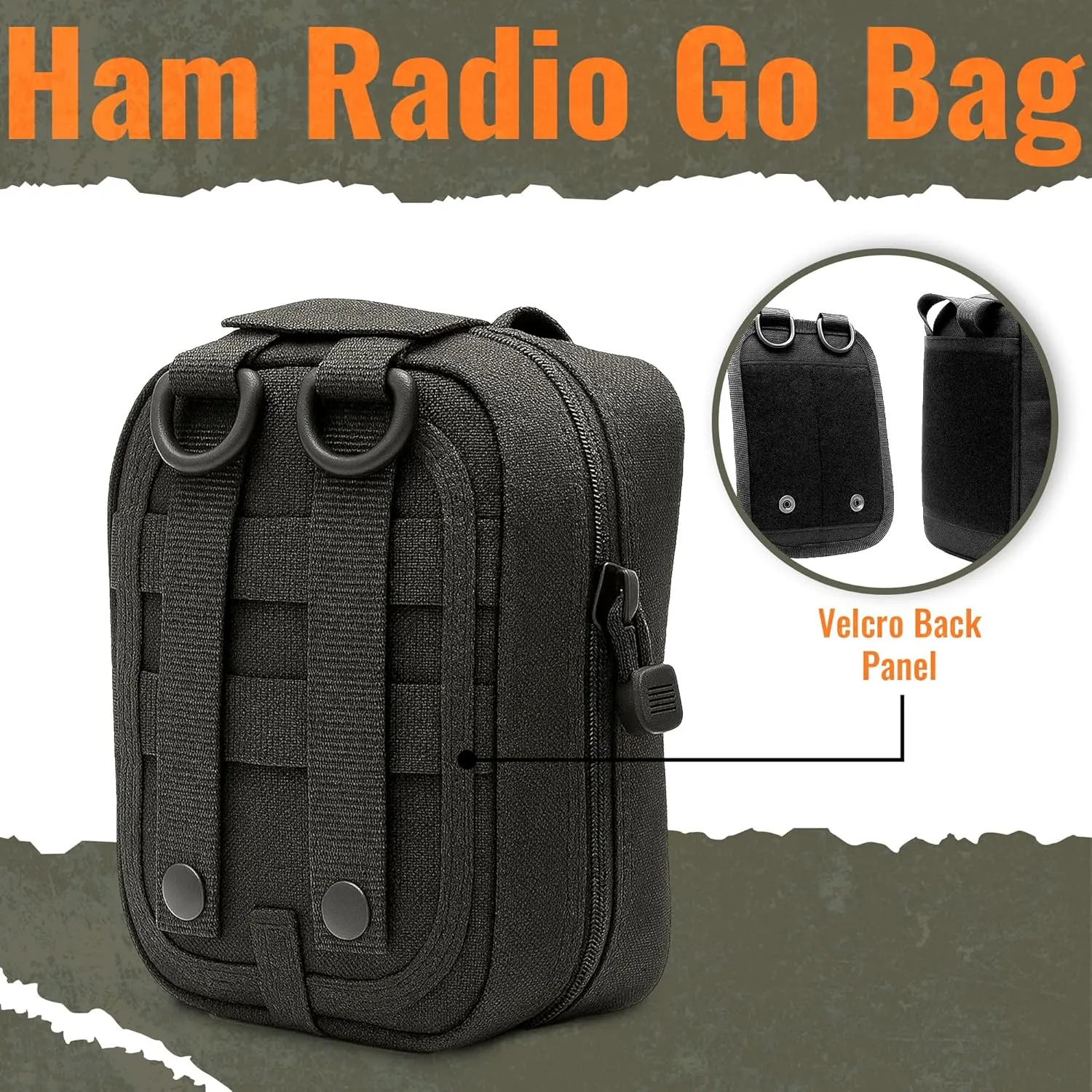 Ham Radio Go Bag with Tear-Away Hook and Loop Back - Molle Compatible, Multi-Pocket Design for Radios, Cables, and Gear - Great for Radio Bugout Bag and Survival Kit