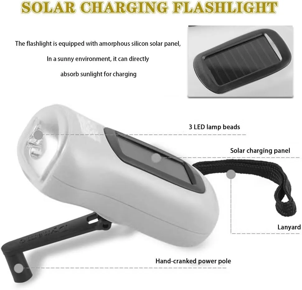 Hand Crank Solar Flashlight, Outdoor Solar Powered Flashlight, Mini Portable Hand Crank Flashlight, 3 LED Emergency Lighting Flashlight, Handheld Survival Flashlight(Pink Color,3pcs)