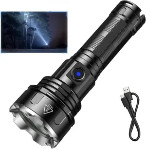 Handheld flashlight, 5 lighting modes, rechargeable flashlight, mobile power flashligh， high-power wick, IP44 waterproof, suitable for daily household use, outdoor hiking, camping, and fish