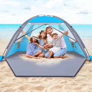 Happy Travel Beach Tent, UPF 50  UV Protection Sun Shade Shelter for 3/4/5/6/7/8 Person, Portable Beach Canopy for Family & Baby, Lightweight & Easy Setup Beach Cabana with 3 Ventilation Mesh Windows