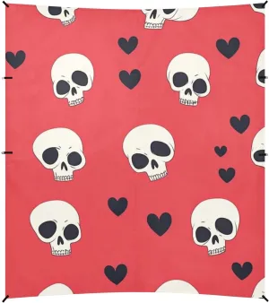 Happy Valentine Cartoon Heart Cartoon Skull Red Foldable Beach Cabana UPF50  Protection Water-Resistant Shade Sun Shelter with Sandbags and Shovel for Backyard and Camping