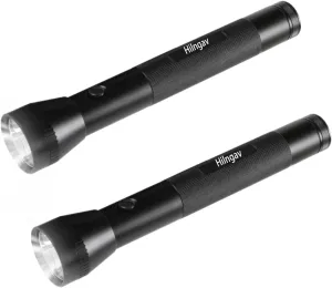 Heavy Duty 3-Cell D Battery LED Big Flashlights, Single Mode, Aluminum Alloy Torch, Rugged Metal Flashlight for Outdoor Adventures and Emergency Power Outages (2 Pack)