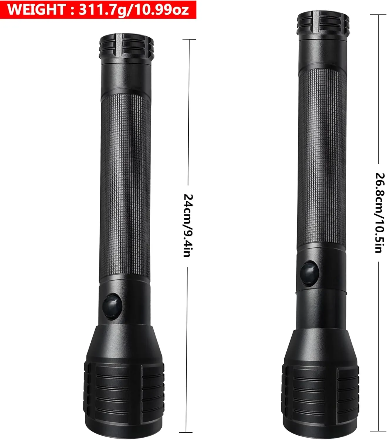 Heavy-Duty LED 2-Cell D Flashlight High Lumens, 3 Modes, Zoomable Flashlights for Power Outages, Hurricane Supplies, Camping