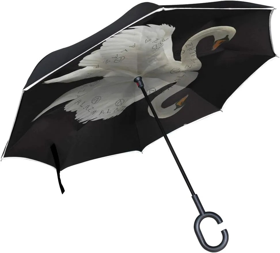 hengpai White Swan Reflection Reverse Inverted Inside Out Umbrella Cars Unigue Windproof UV Proof Double Layer for Women