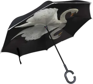 hengpai White Swan Reflection Reverse Inverted Inside Out Umbrella Cars Unigue Windproof UV Proof Double Layer for Women