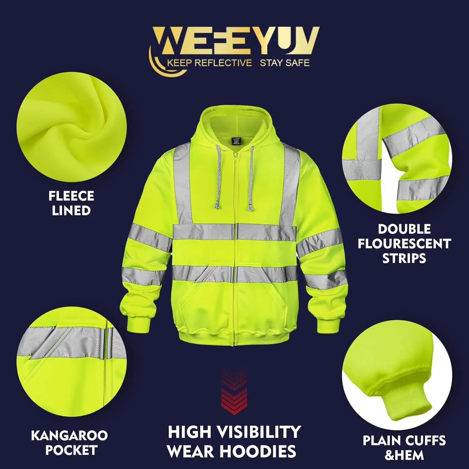 Hi Vis Men's Solid Color Reflective Visibility Sweatshirts Pullover