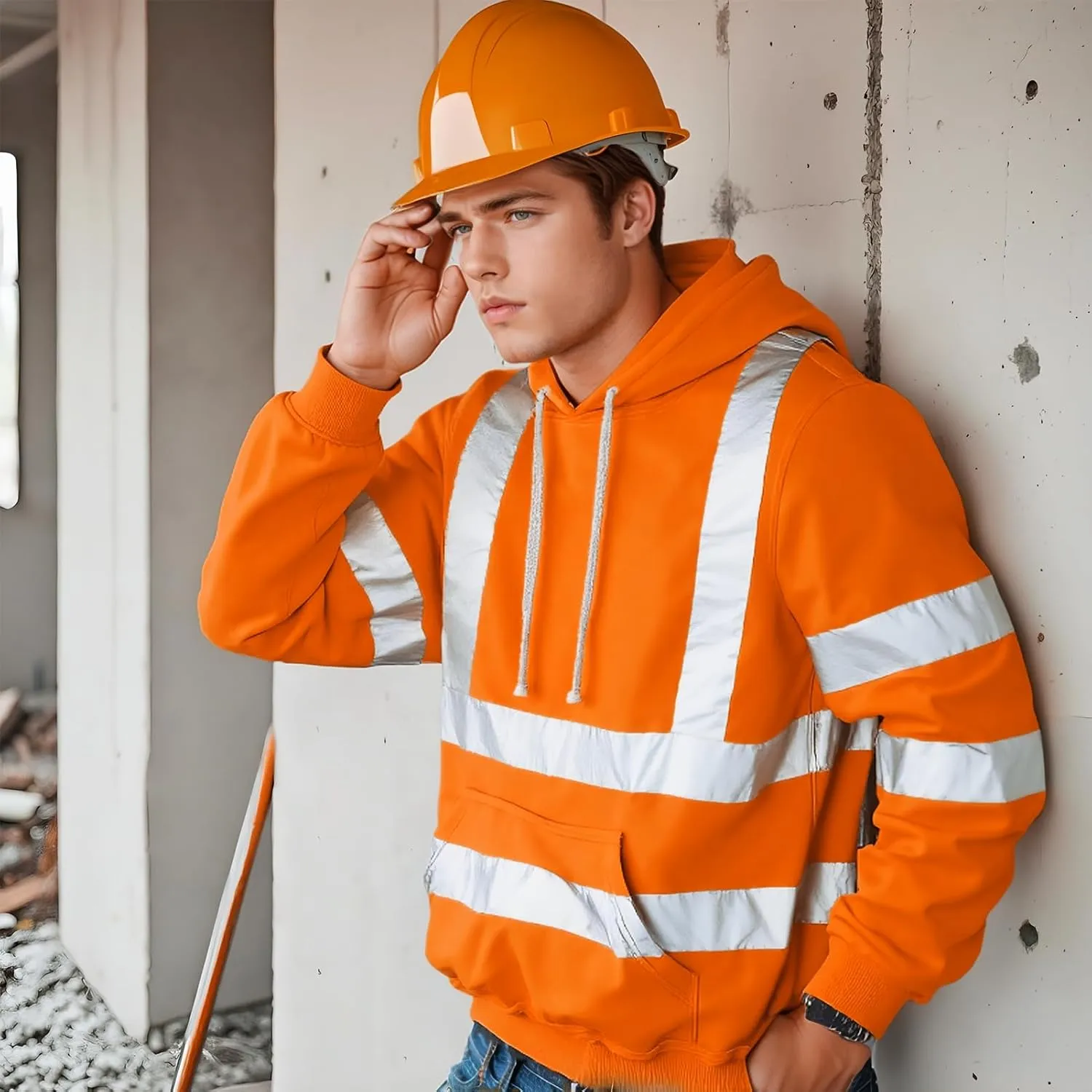 Hi Vis Men's Solid Color Reflective Visibility Sweatshirts Pullover