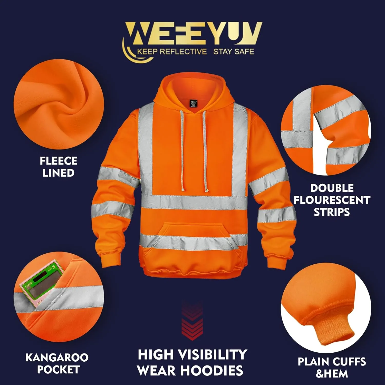 Hi Vis Men's Solid Color Reflective Visibility Sweatshirts Pullover